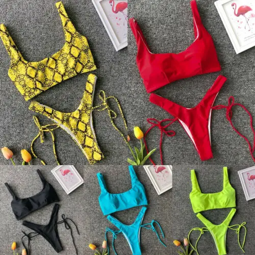 

Women Bikini High Waist Thong V Swimwears Swimsuit Sexy Beachwear Suit