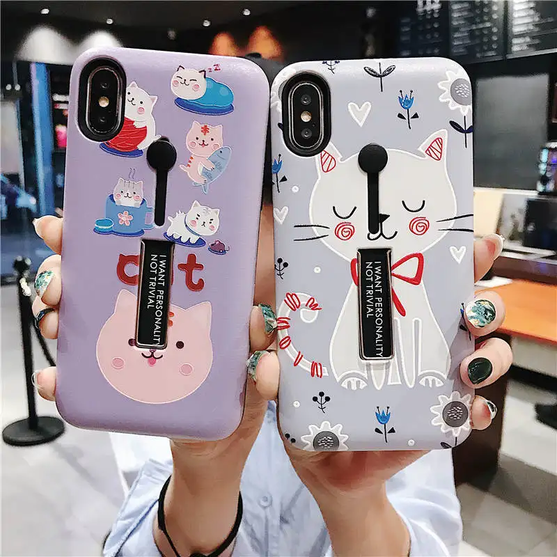 3D рельефный чехол с изображением японского кота для Apple iPhone XR XS X 6 6S 7 8 Plus кольцо на
