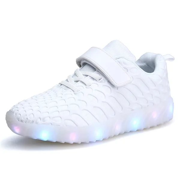 YPYUNA 28-37 USB Charger Glowing Shoes Led Children Lighting Sneaker Boys Girls illuminated Luminous white pink black | Детская одежда