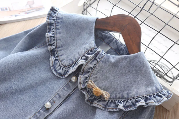 

Girls Skirt Set 2019 New Girls Washed Denim Shirt + Cake Net Skirt Two-piece Set