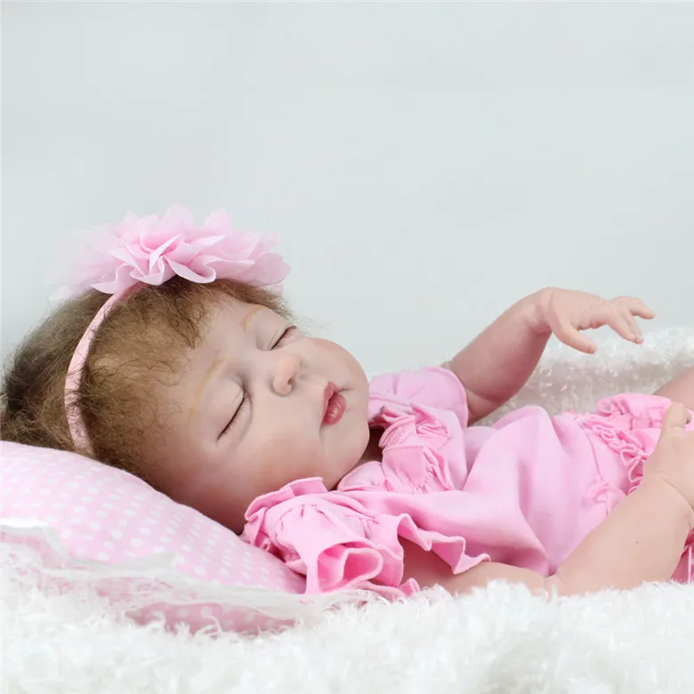 22 дюйма Boneca Bebe Reborn набор всего тела силиконовая кукла с закрытым глазом с колыбелью играть партнер Juguetes игрушки для девочек Реалистичная девочка