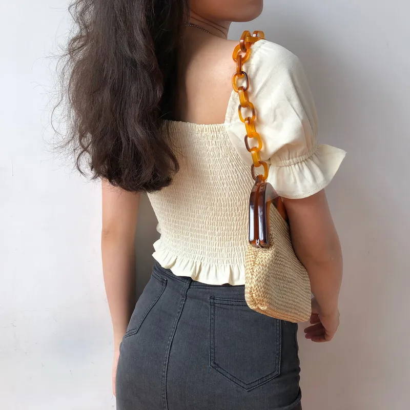 Женщины квадратная Шея Shirred Sun Top с Pep Hem Shirred Puff Sleeve Top In бежевый