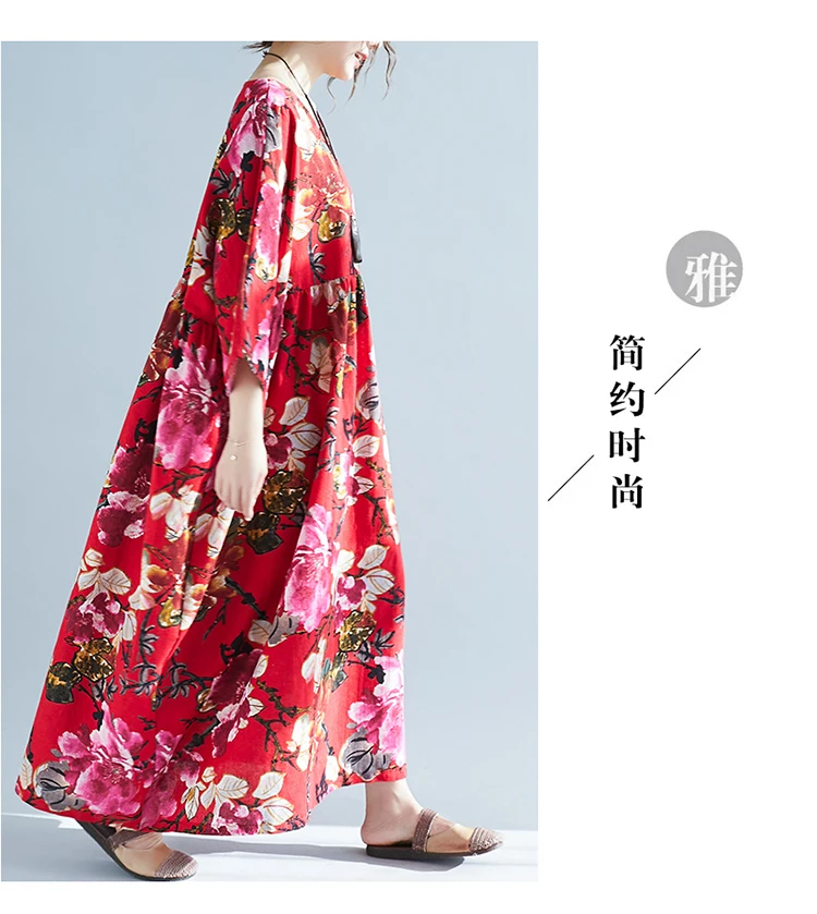 Платья для женщин размера плюс, Boho, 4XL, 5XL, 6XL, 7XL, большое летнее платье, женское платье с цветочным принтом, хлопковое, льняное, макси платье