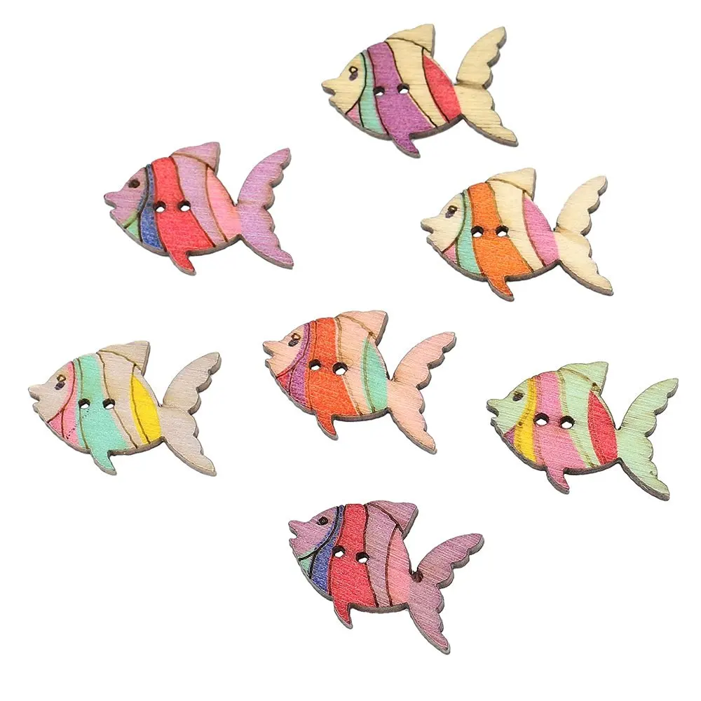 Красочные 100 шт./компл. пуговицы с 2 отверстиями и рисунком в виде милой рыбы