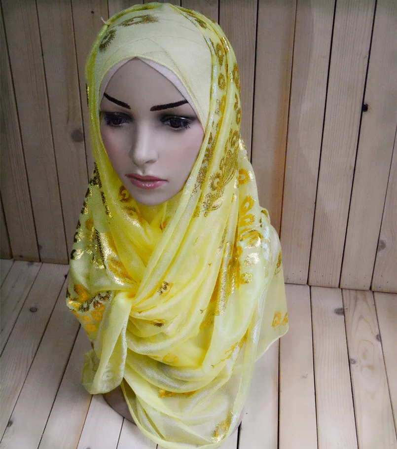 mu1136 Fashion new style muslim Turban gold peacock print net elastic Lady wraps mix color retail sale Islamic Hijabs | Аксессуары для