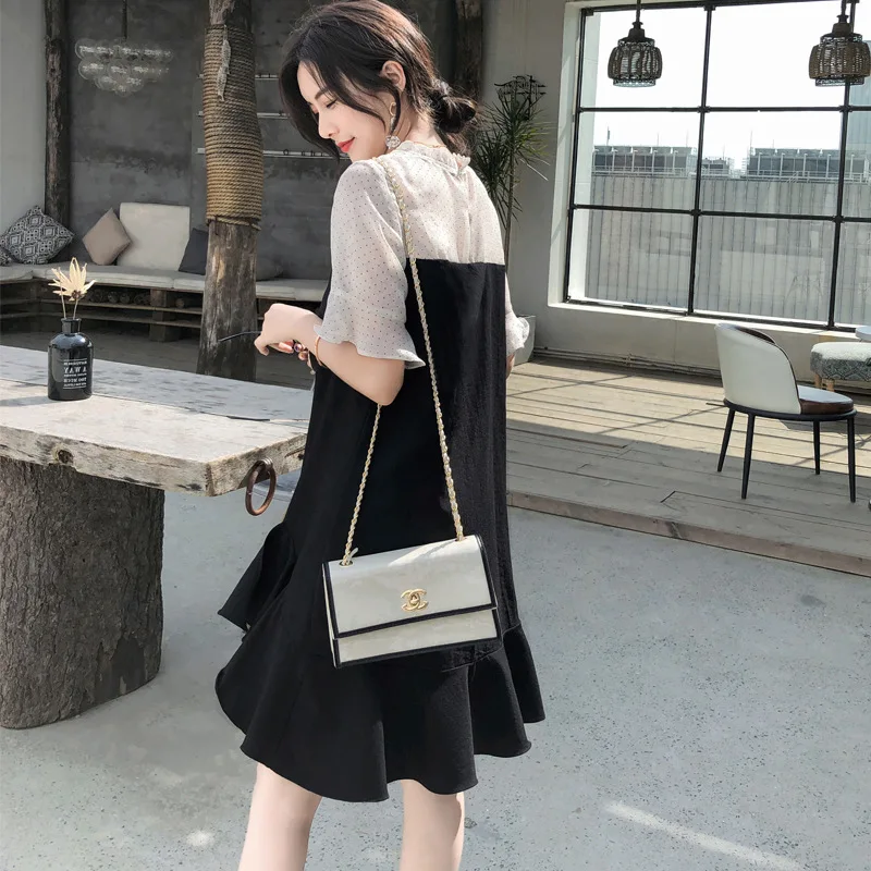 Летний Новый дизайн шифоновое свободное корейское платье для беременных кормящих женщин халат