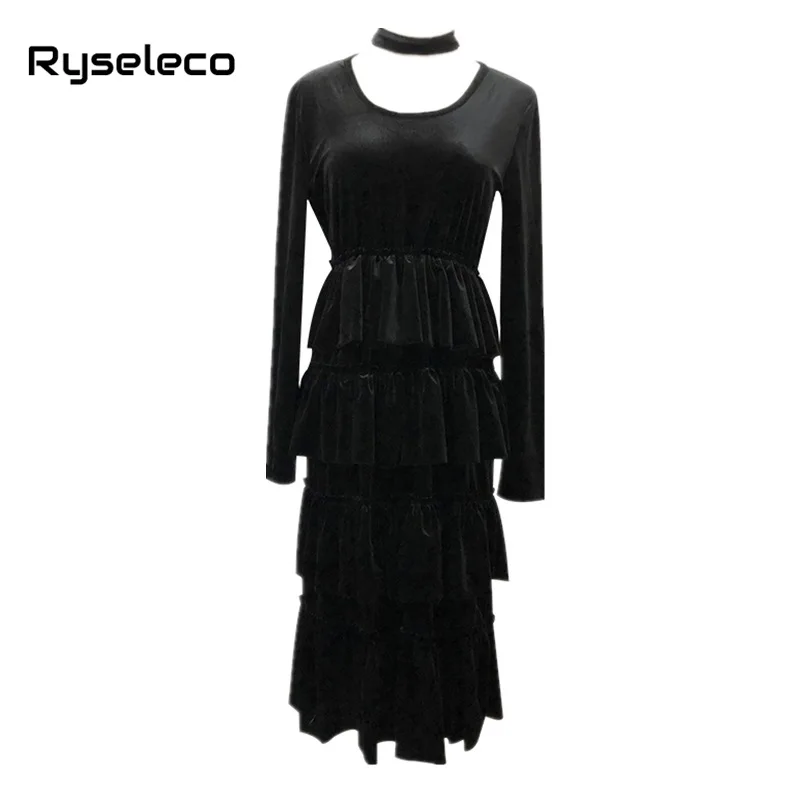 Женское бархатное платье с длинным рукавом маленькое черное элегантное