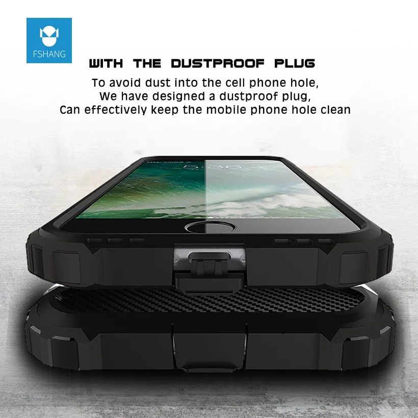 Fshang анти стук чехол для iPhone 6 S Plus 360 градусов тяжелых силиконовая pc phone case iphone плюс