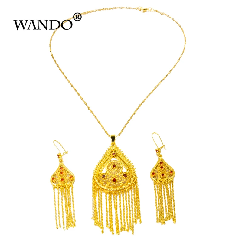 WANDO 24 K золотого цвета комплект эфиопских украшений ожерелье/серьги/кулон/средний