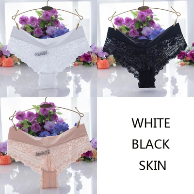 Whiteskinblack JERRINUT 3 шт. сексуальное нижнее белье женские стринги кружевные трусики низкая талия Бесшовные трусики стринги Femme хлопковые трусики - Цвет: Whiteskinblack