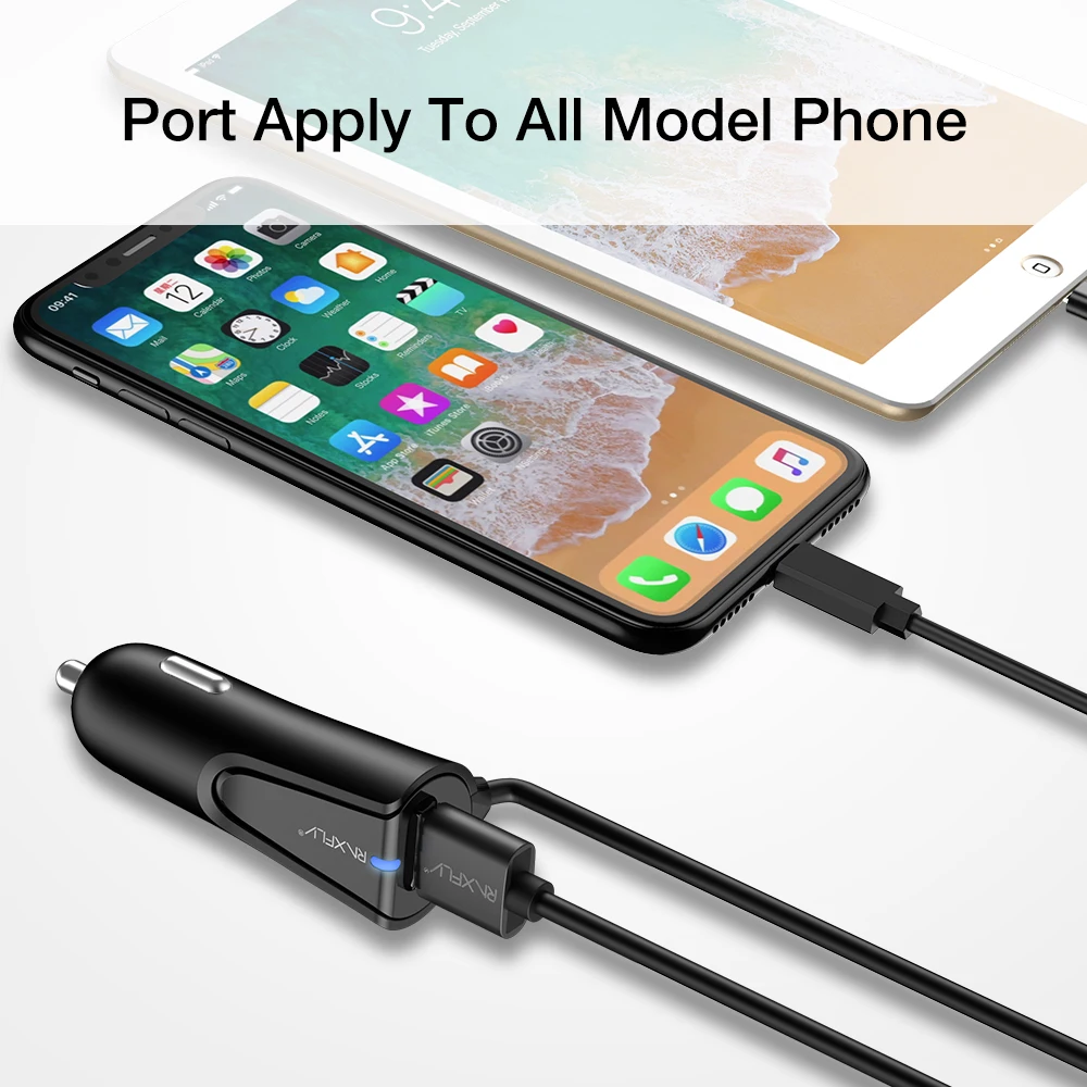 Автомобильное зарядное устройство RAXFLY USB Micro Lighting кабель для iPhone XS Max Samsung Tablet