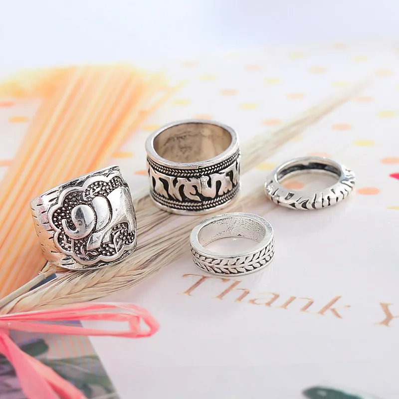 4 шт./компл. богемное Винтажное кольцо набор Античное золото покрытый серебром