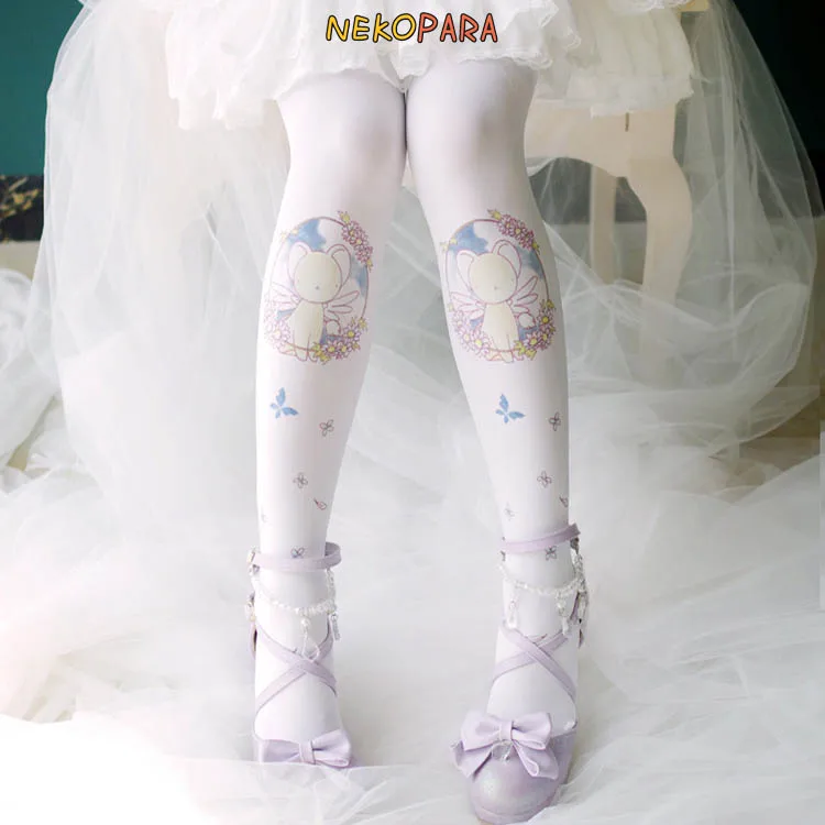 Карта аниме Captor Sakura Kero Kawaii женские бархатные колготки Милые Лолита колготки цвет белый - Цвет: Белый
