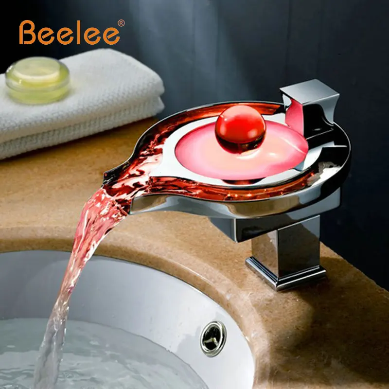 Светодиодный кран для ванной комнаты латунный хромированный Водопад смесители 3