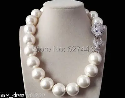 

Wholesale Noble Natural 20mm White Shell Pearl Zircon leopard Head necklace