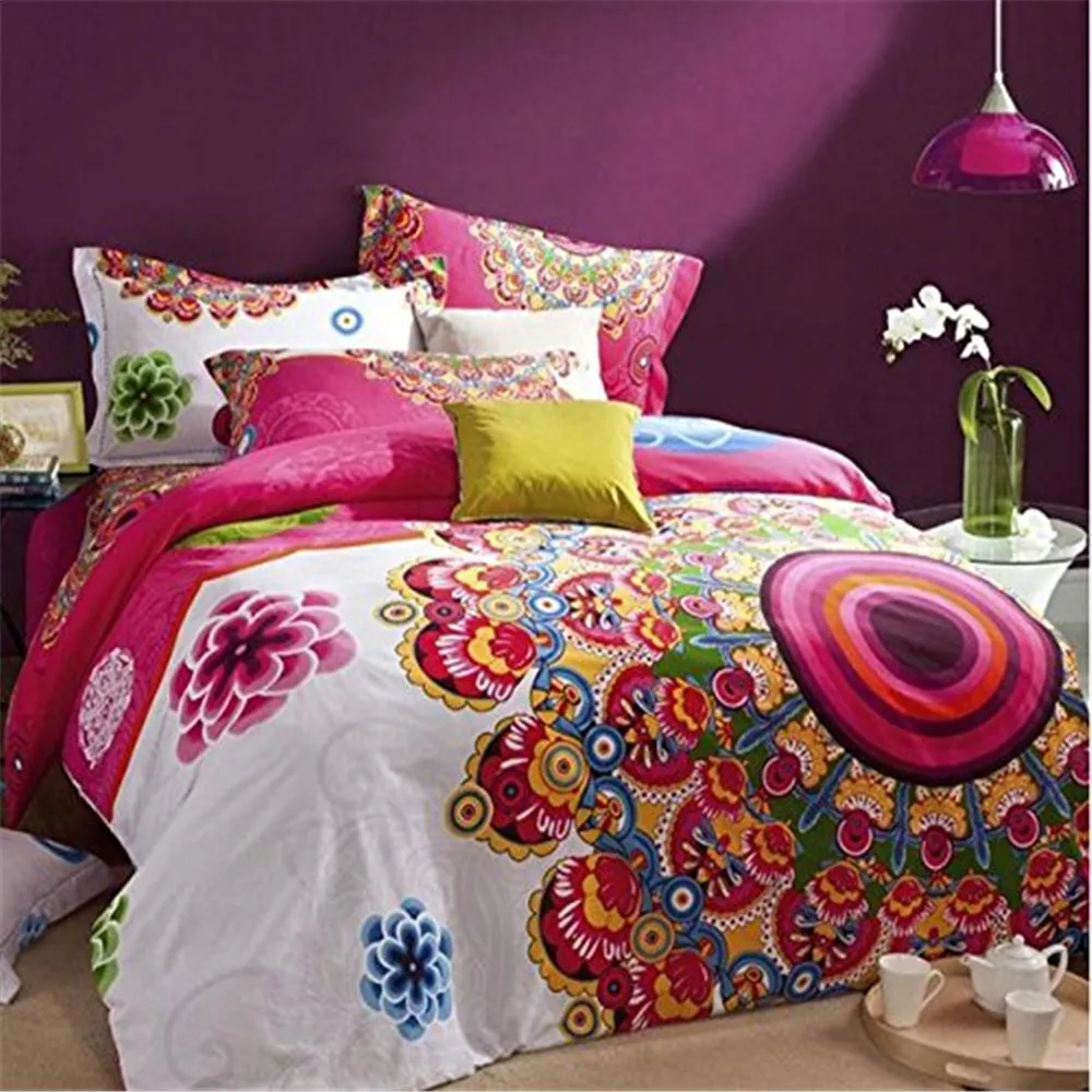 Fadfay Bohemian Bedding Sets National Style Bedclothes 4Pcs Bed Flat Linen/Sheet Bohe Duvet Cover Set Print Pillowcase For Home | Дом и сад