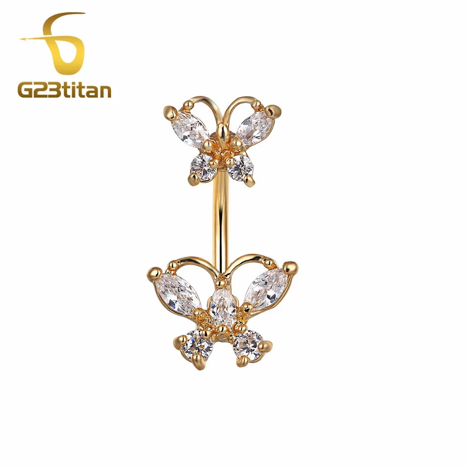 Piercing Jewelry Богемные женские ювелирные изделия для пирсинга тела двухсторонние розовые хрустальные бабочка пупок серьги серебро 14 г титановые кольца для пупка - Окраска металла: Piercing Jewelry