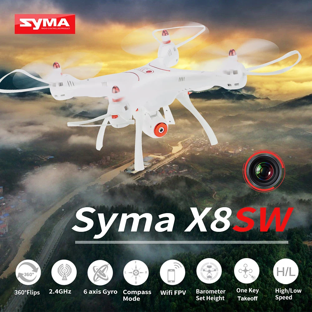 Квадрокоптер Syma X8SW Wi Fi FPV 720P HD камера 2 4G 4CH 6 осевой с барометром высота RTF|rc