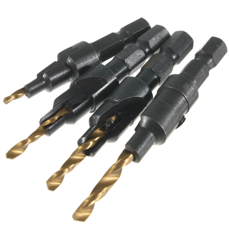 4Pcs 6# 8# 10# 12# Tool HSS Countersink Drill Bit Cone Set Quick Change Wood Hex Shank Screw Carpentry Woodworking Tools | Инструменты