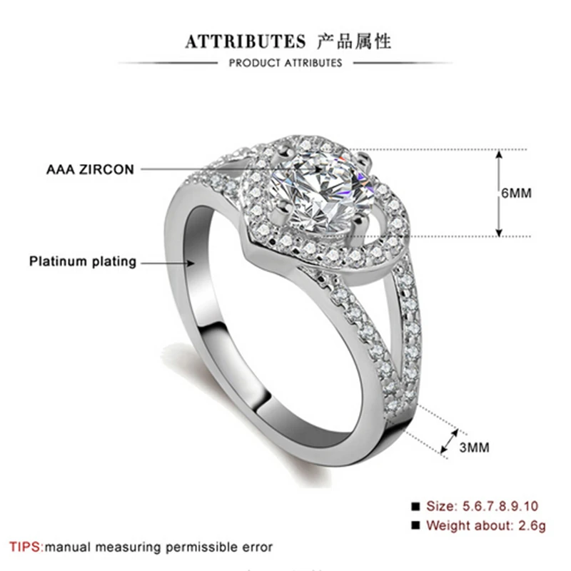 ZOSHI роскошный бренд модный серебряный цвет свадебный набор кольцо для женщин с