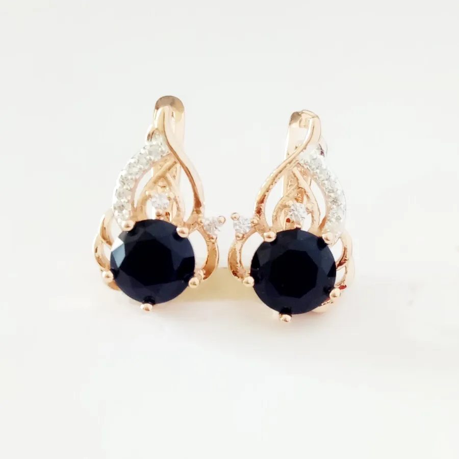 

Luxury Women Drop Earring Black Stone 585 Rose Gold Plating Jewelry Designs for Lady Gift 5 Stone Color