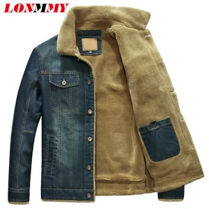 Джинсовая куртка LONMMY 5XL мужская верхняя одежда джинсовые синие пальто мужские куртки с бархатной подкладкой толстые теплые мужские куртки-бомберы для зимы