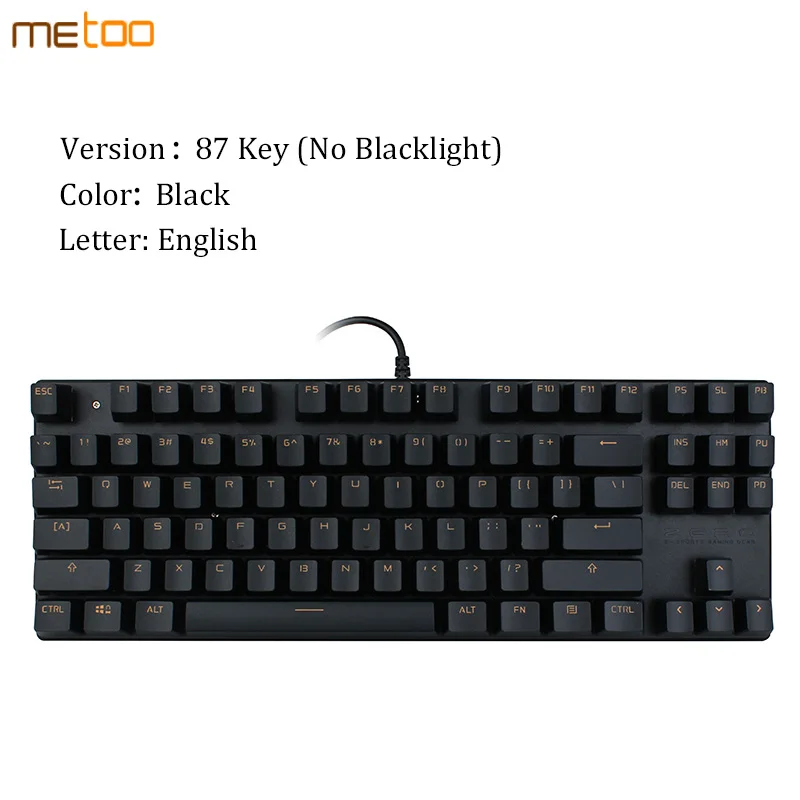 English no backlight Metoo игровая механическая клавиатура с 87/104 клавишами, с защитой от привидения, светящаяся, синяя, красная, черная, с подсветкой, светодиодный, Проводная клавиатура для геймеров - Цвет: English no backlight