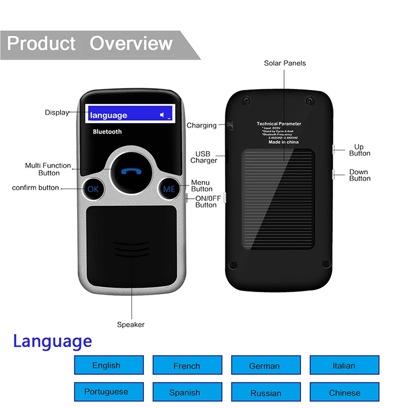 ANLUD Solar Bluetooth Handsfree Car Kit FM стерео передатчик много языков ЖК дисплей питание