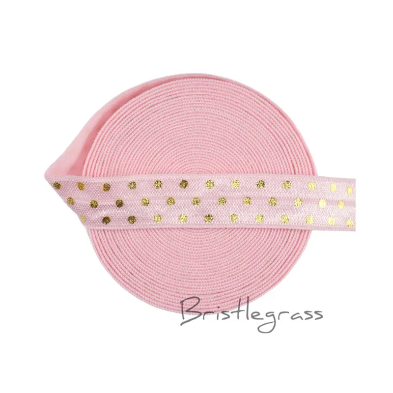 BRISTLEGRASS 5 ярдов 5/" 1,5 см Золотой горошек фольга печать черный складной над эластичной атласная повязка для волос платье швейная отделка