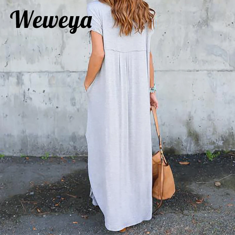 Повседневное однотонное платье Weweya элегантное с коротким рукавом и круглым