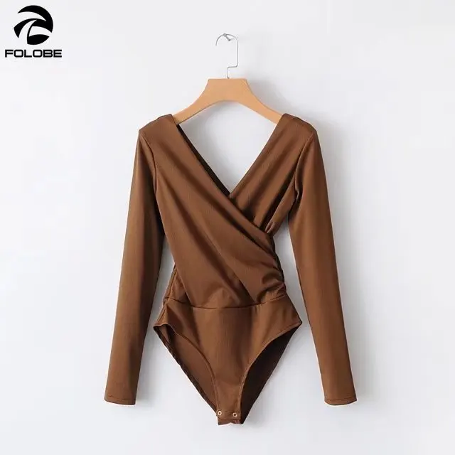 

FOLOBE 2020 Long Sleeve Bodysuit Women Backless Jumpsuits Black White Body femme monos cortos de mujer