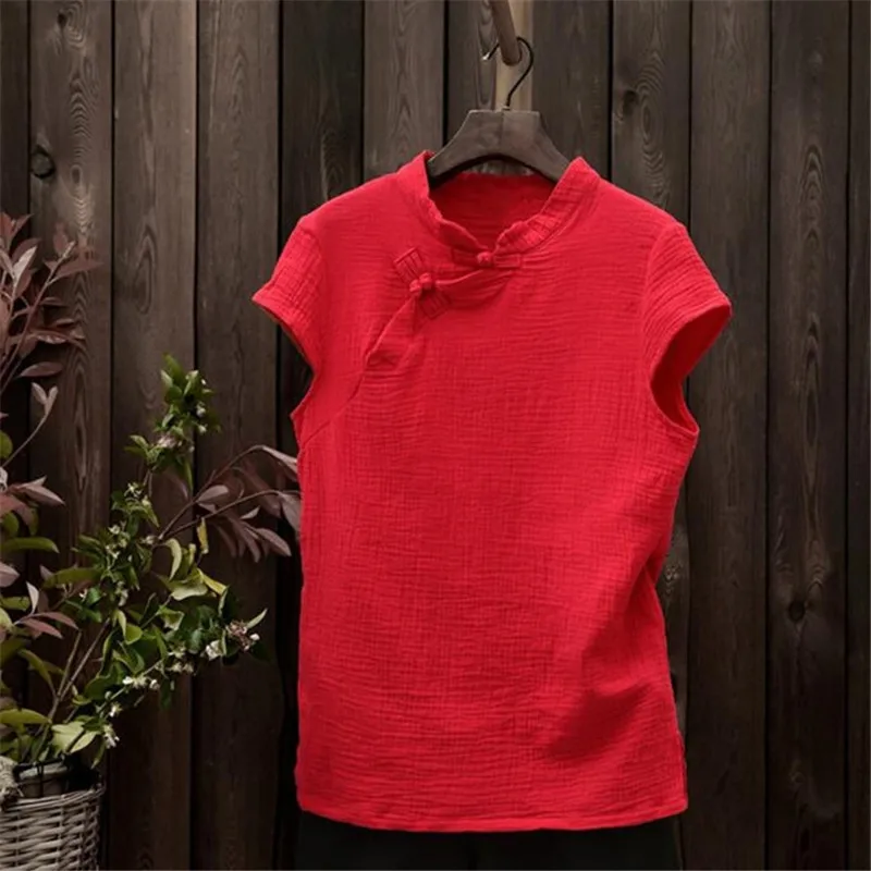 Женские блузки летние с коротким рукавом из хлопка и льна свободные Blusa Feminina топы Модные однотонные рубашки