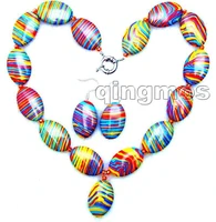 beautiful big 2030mm red multicolor oval stripe stone 18 necklace and matching earring set nec5723