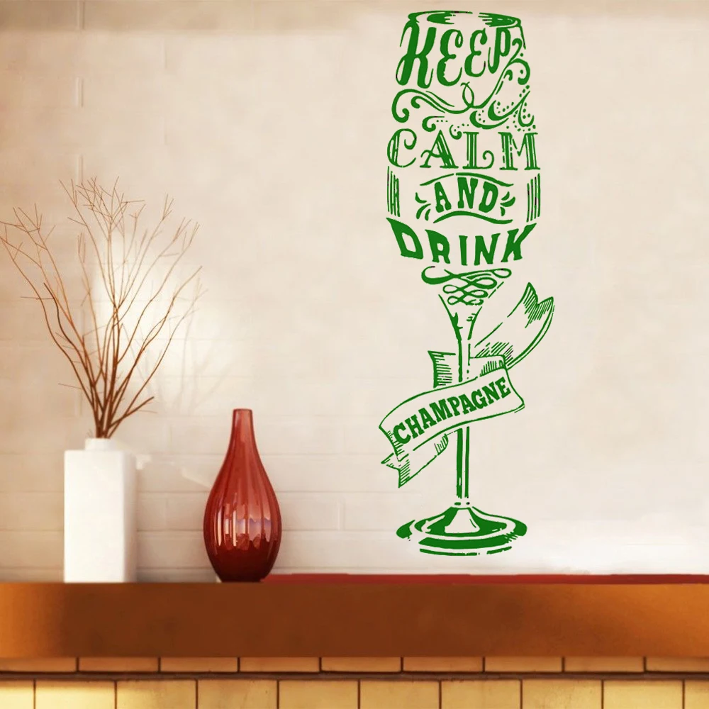 Keep Calm And Drink шампанское стекло стены стикеры виниловая наклейка высокий кухня