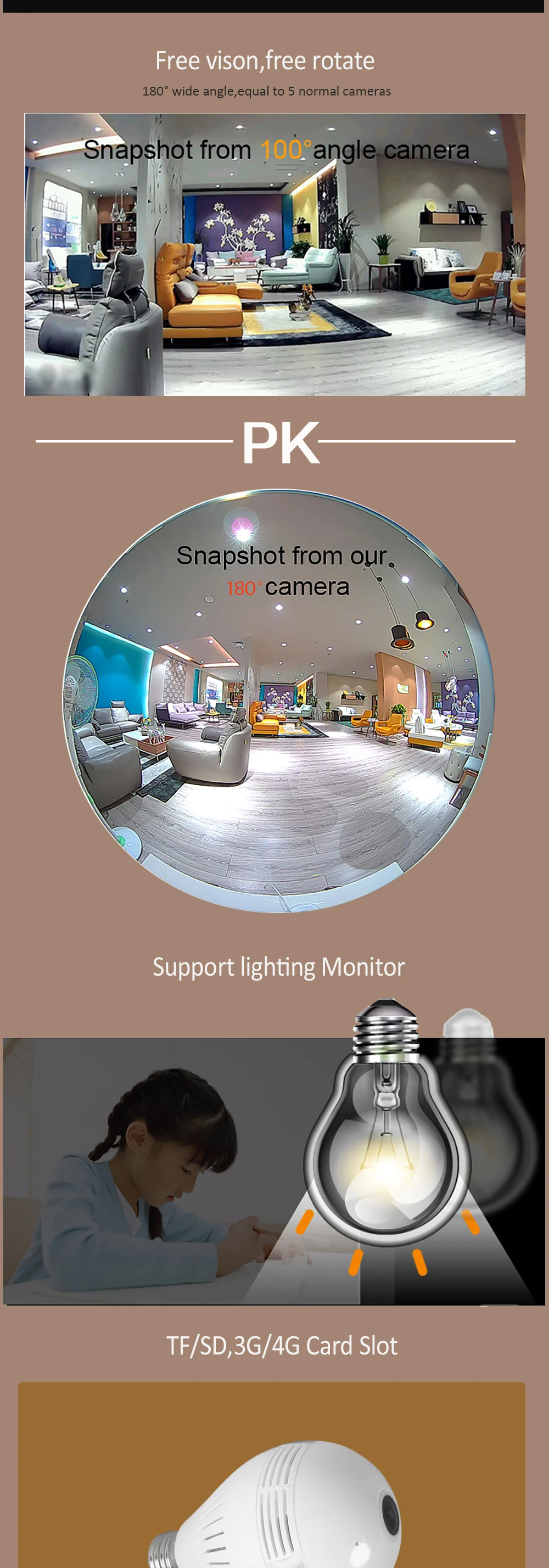 SIM карта 1080P HD Беспроводная купольная ip-камера с лампой Wi-Fi 360 градусов Беспроводная панорамная Домашняя безопасность WiFi CCTV рыбий глаз лампа IP
