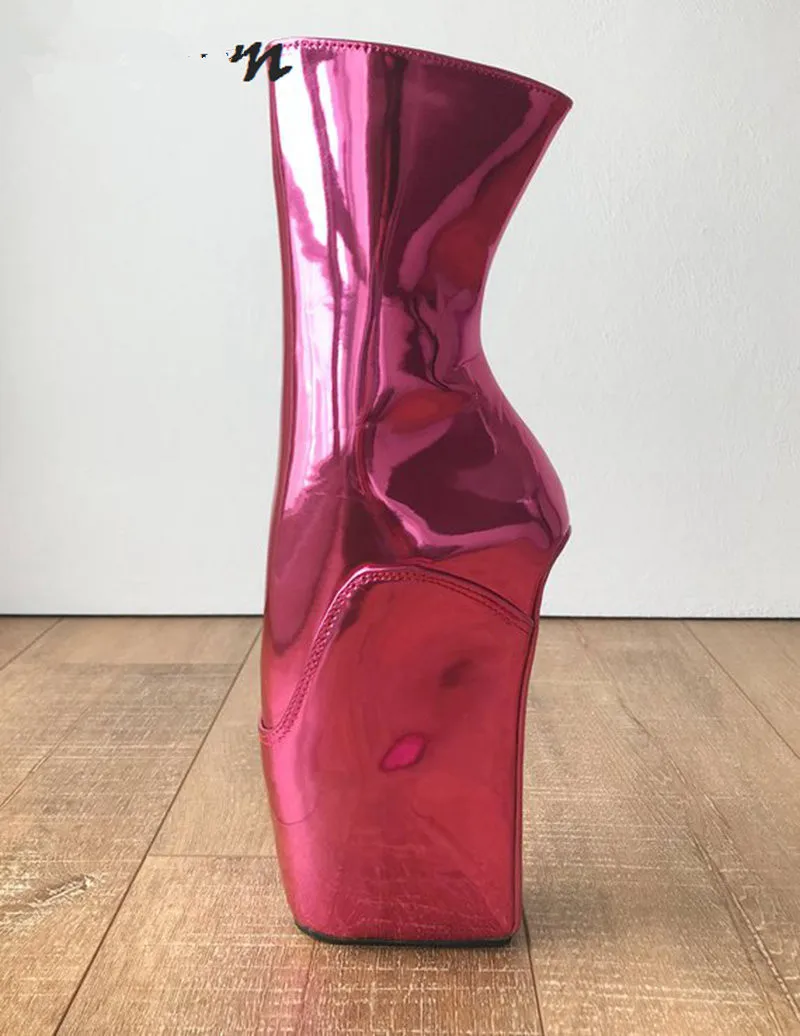 Rose Red Металлические персиковые женские сапоги, большие размеры, Heelless, унисекс, сексуальные фетиш сапоги, боковая молния, высокий каблук, балетные туфли на танкетке, высокие сапоги - Цвет: Rose Red