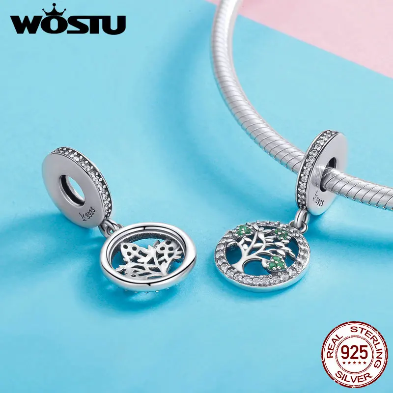 WOSTU настоящее 925 пробы Серебряное весеннее дерево Висячие Подвески подходят для