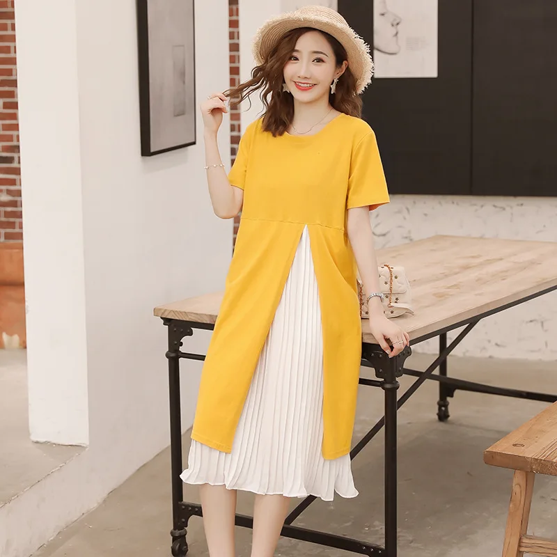 Envsoll M-2XL Maternity Summer Dress Short Sleeve Cotton Chiffon Pregnant Blue Yellow Pregnancy Clothes For Women | Мать и ребенок