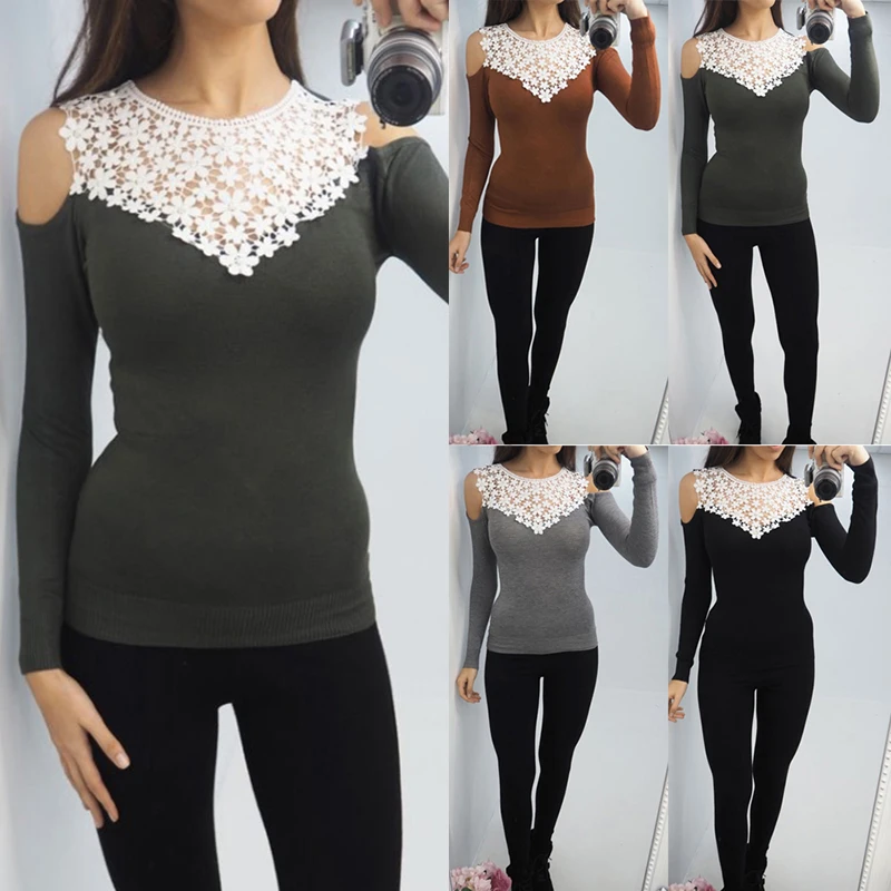 Sweater Winter Shirts Pullovers Cotton Sweaters Autumn Women Necklace neck Loose Off Shoulder Fashion Casual Blouse Long Sleeve | Женская