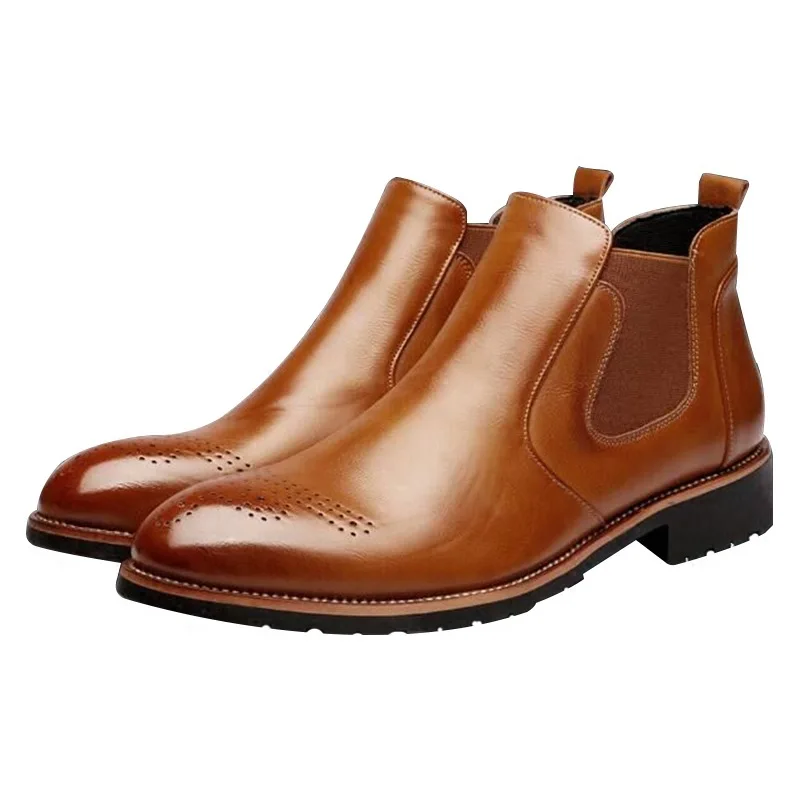 

Winter Fur/Spring Men's Chelsea Boots,British Style Fashion Mens Dress Ankle Boots,Black/Brown/Red Soft Leather Casual Shoes