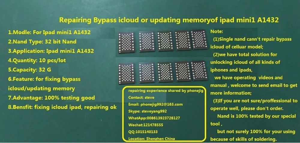 Разблокировка ipad mini1 nand flash 32G с серийным номером чистый sn hdd chip bypass A1432 icloud mi1 100%