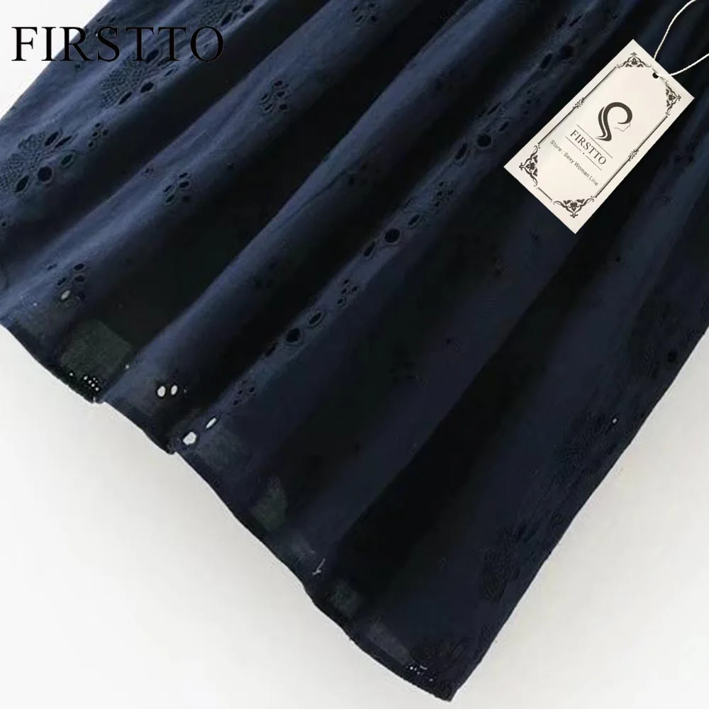 FIRSTTO Сладкий цветочный узор вышивка каскадные оборки рукава спинки сзади Кнопка