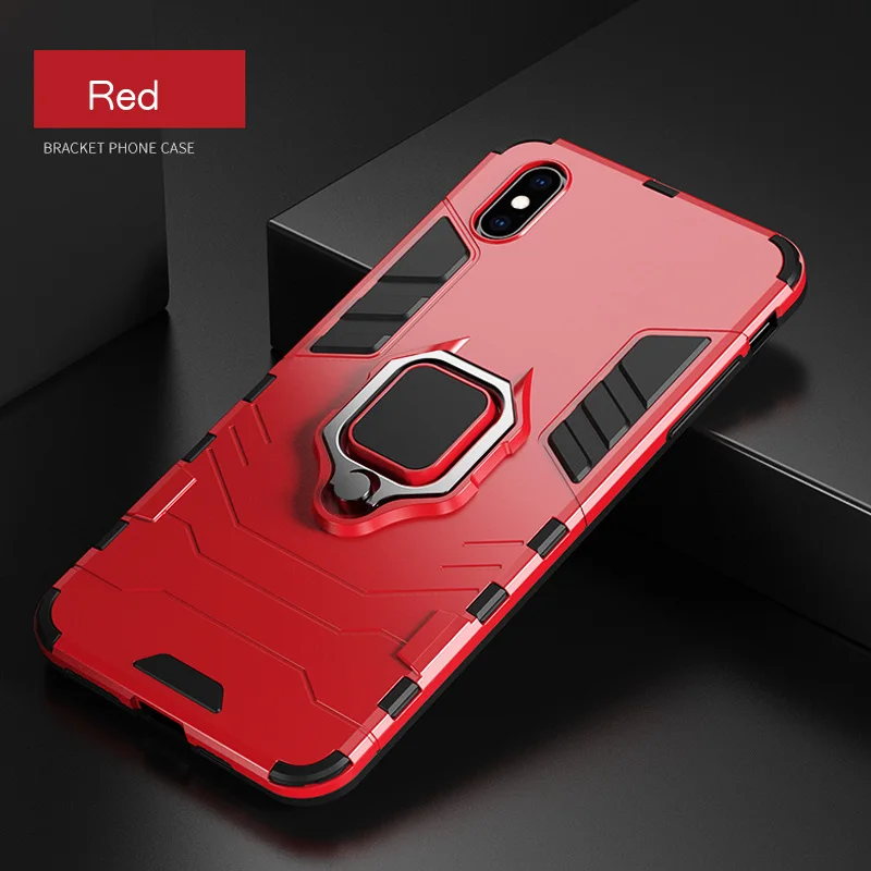 KEYSION противоударный защитный чехол для iPhone XR iPhone X Xs Max подставка держатель Автомобильный чехол для телефона с кольцом для iPhone 6 6S 6PLUS 7 8 plus - Цвет: Красный