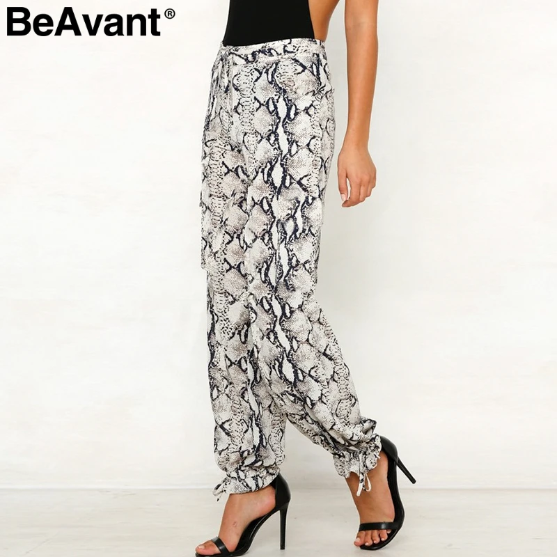 BeAvant/Повседневные атласные брюки с высокой талией женские широкие со змеиным