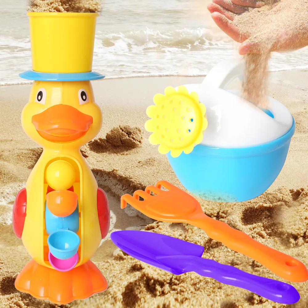 4PCS 14&quot Duck Waterwheel Bath/Beach Toys Color random Set Shovels Rakes Sprinkler Sand Bucket Party Favors for Kid(6231) | Игрушки и