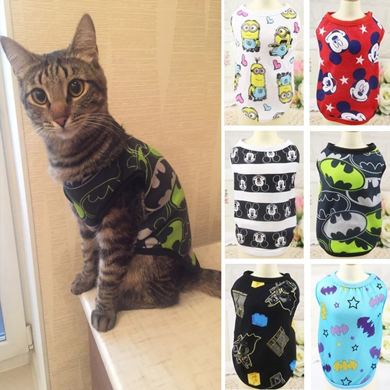 Модный летний костюм кошки одежда футболка с мультяшным котом жилет для домашних