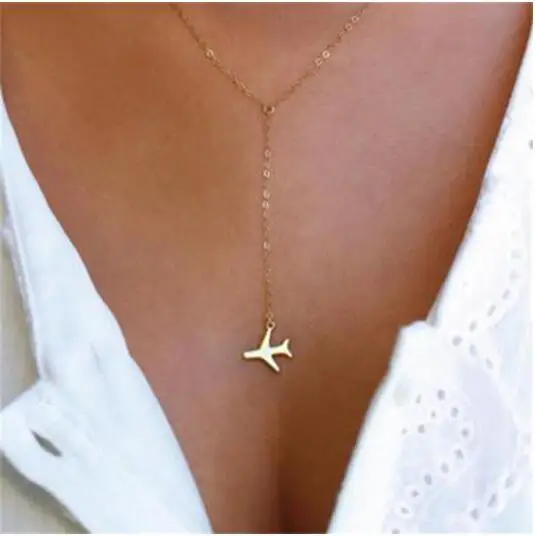 2019 Золотой пистолет черное ожерелье самолеты Подвеска Ожерелье самолёт