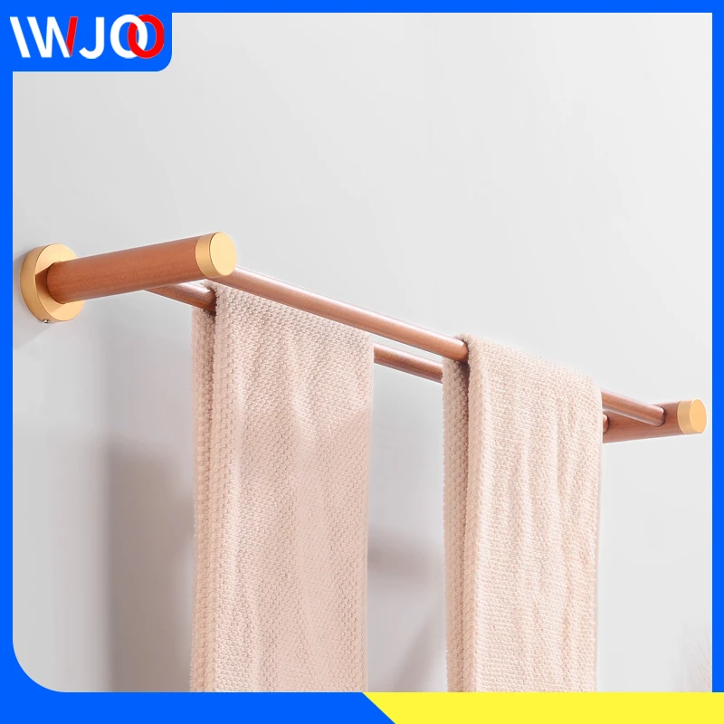 

Double Towel Bar Wall Mounted Towel Rack Hanging Holder Aluminum Wood Towel Holder Shower Storage Hanger Bathroom Accessories
