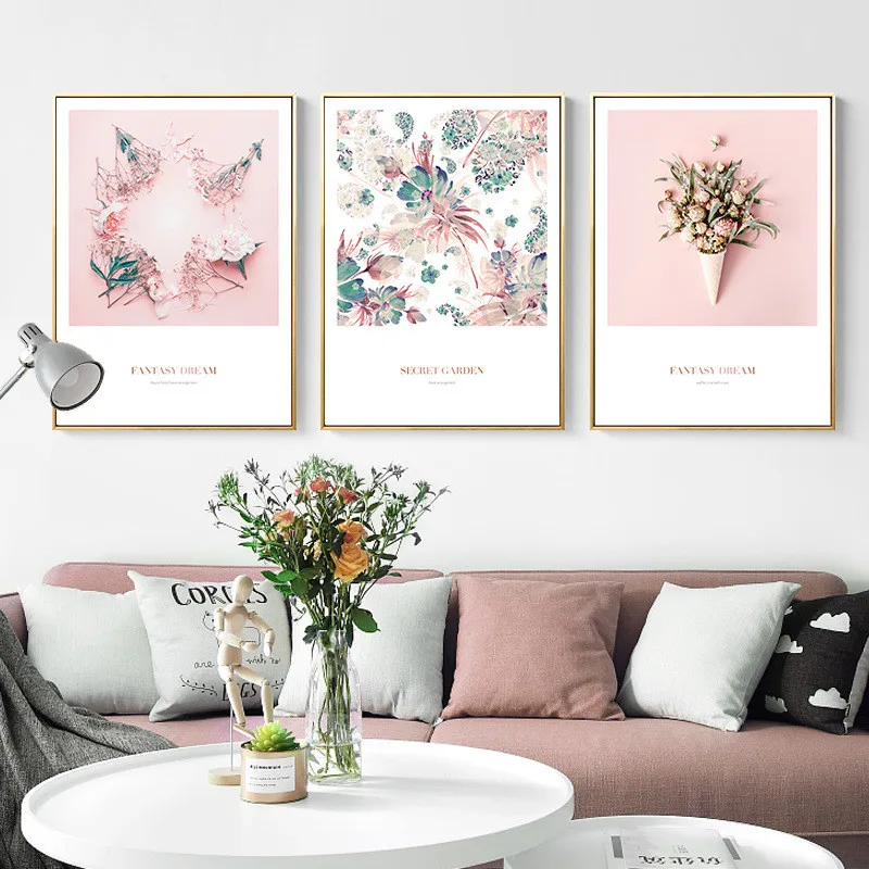 Scandinavian flamingos Posters Modern Prints pink flowers Wall Art Canvas Painting Nordic Decoration Pictures frameless | Дом и сад