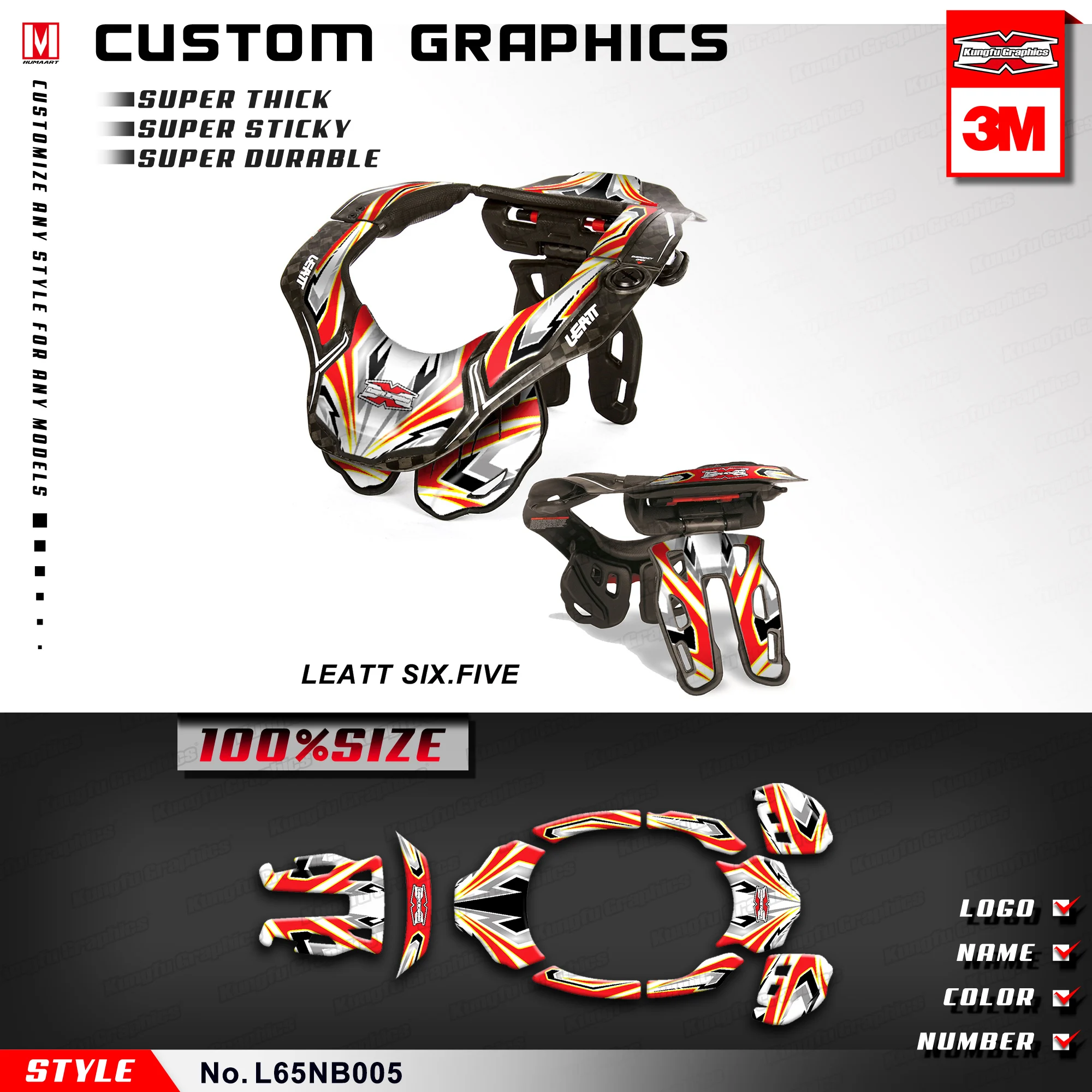 KUNGFU GRAPHICS MX стикеры мотокросса для Leatt DBX GPX 6 5 Six Five Neck Brace Decor S/M L/XL (Стиль № L65NB005) |